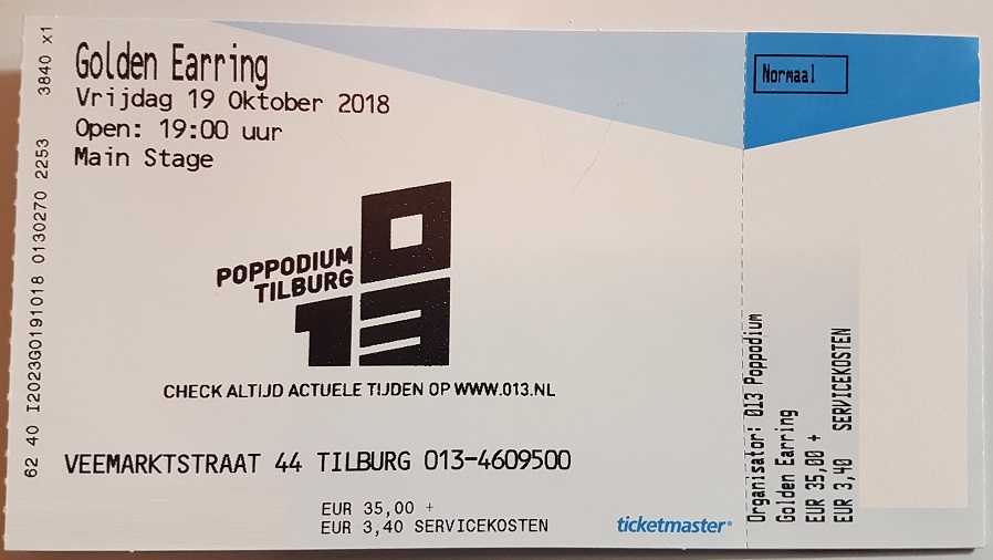 Golden Earring show ticket October 19 2018 013 - Tilburg